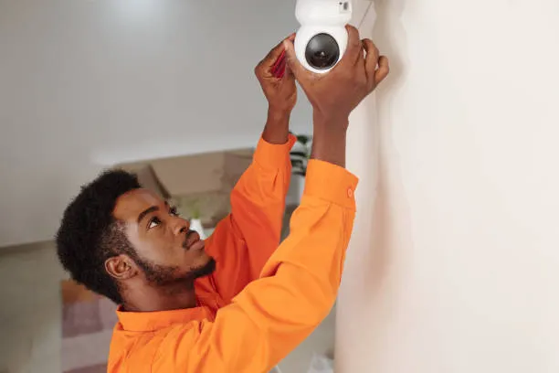 A technician working on an installation